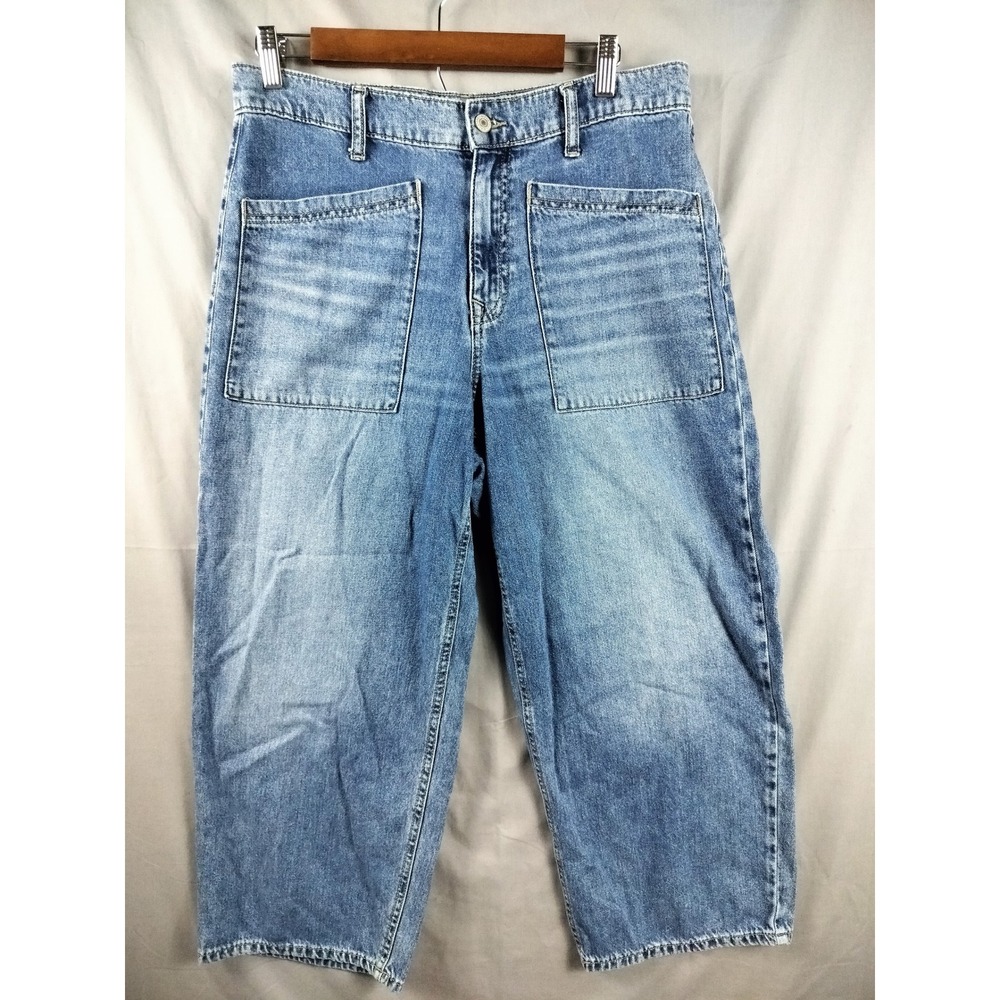 Lucky Brand Wide Leg Crop Women 10/30 Blue High Rise Patch Pocket Denim Casual
